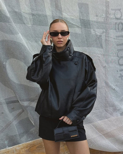 Asymetryczna Kurtka ze Skóry Wegetariańskiej Dla Kobiet