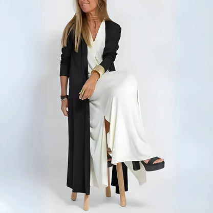 Noémie – Drapowana sukienka maxi z pasującym kardiganem