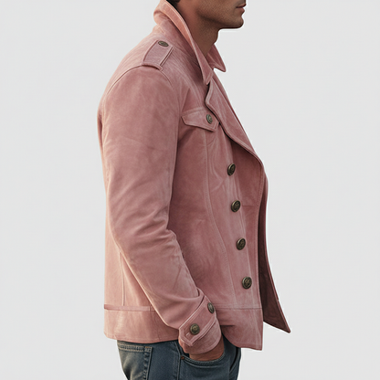 Męska dwurzędowa kurtka zamszowa z kołnierzem z klapami