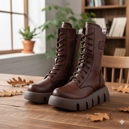 Damskie botki z grubą podeszwą i bocznym zamkiem samochodowym