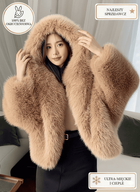 Umme - Jednokolorowy płaszcz z kapturem ze sztucznego futra 