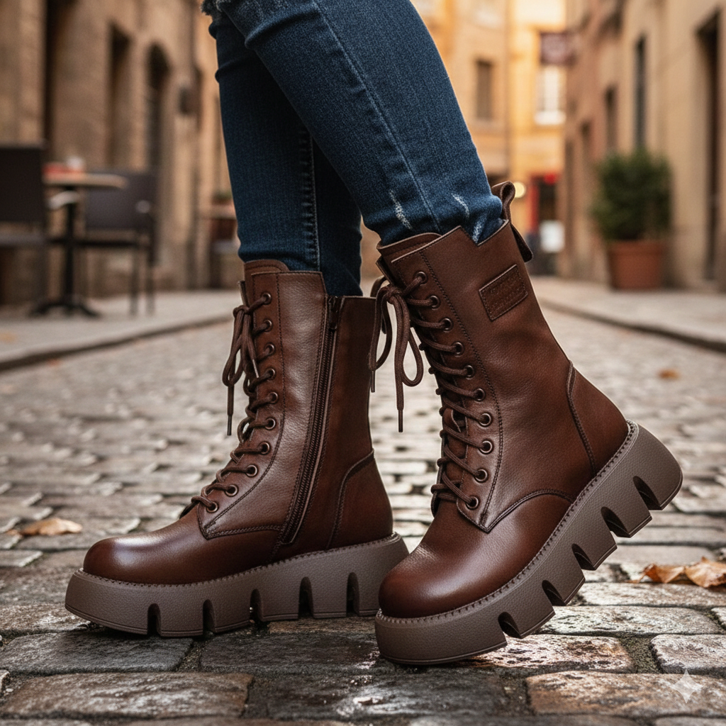 Damskie botki z grubą podeszwą i bocznym zamkiem samochodowym