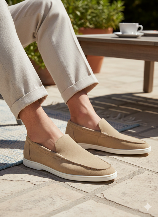 Ciemnobeżowe Zamszowe Yacht Loafery