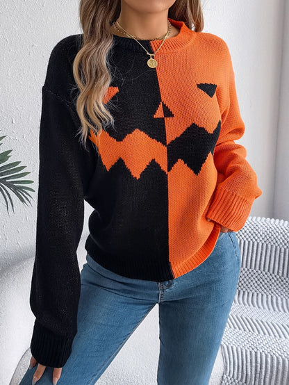 Arvid – Kontrastowy sweter typu pullover na Halloween dla kobiet