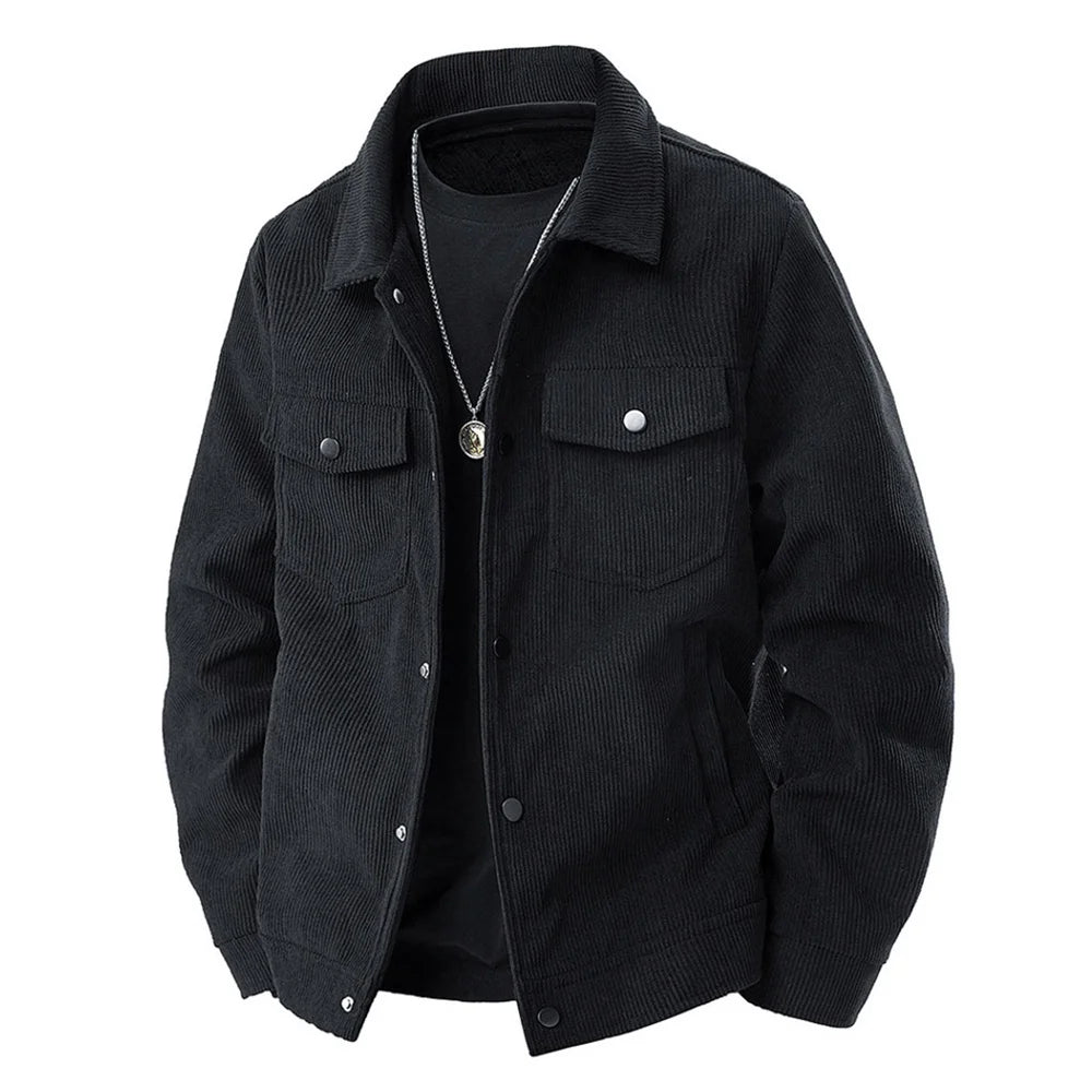 Męska casualowa kurtka sztruksowa z naszyjnikiem