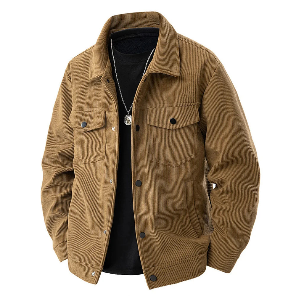 Męska casualowa kurtka sztruksowa z naszyjnikiem