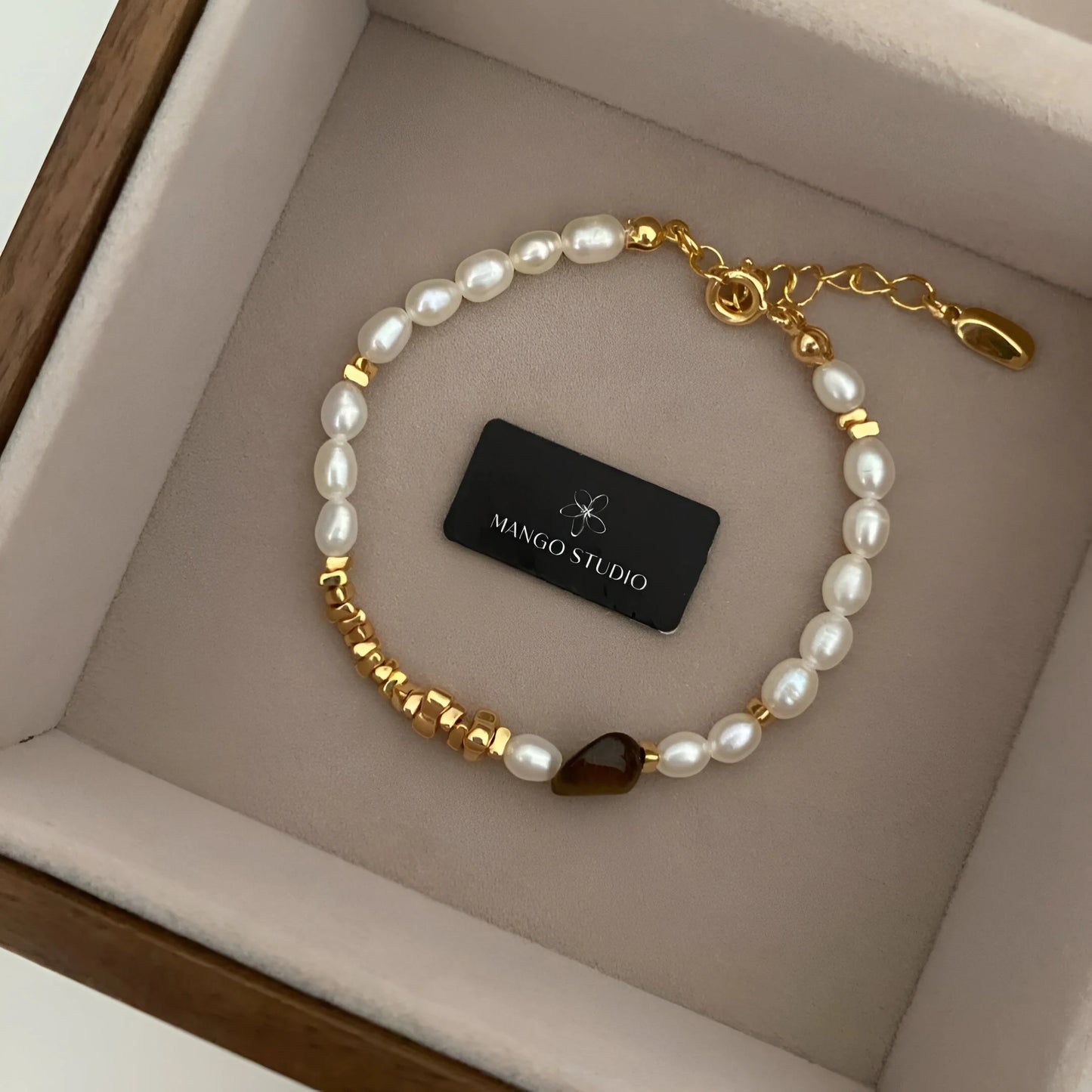 Isabeau - Freshwater Pearl and Tiger Eye Bracelet
