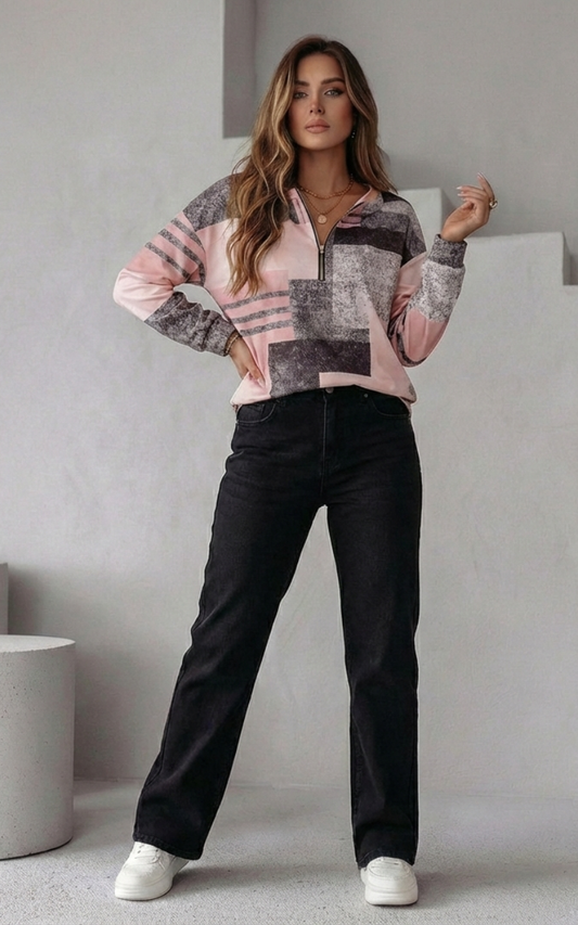 Tessa - Bluza w stylu vintage z blokami kolorów i klasą