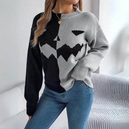 Arvid – Kontrastowy sweter typu pullover na Halloween dla kobiet