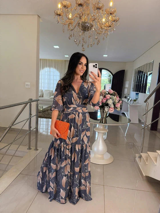 CLAUDIA | Sukienka maxi z kwiatowym wzorem i wygodnym krojem na eleganckie dni
