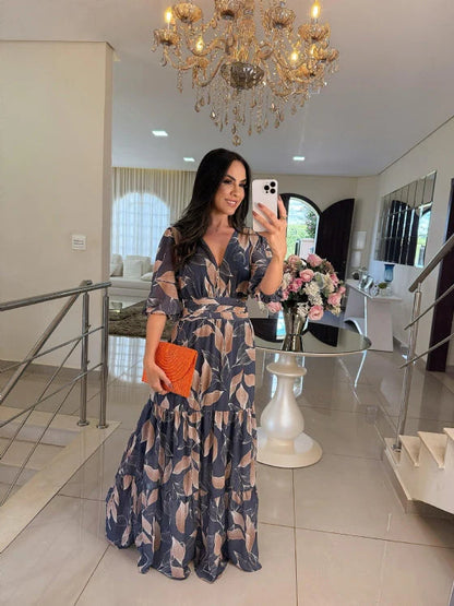 CLAUDIA | Sukienka maxi z kwiatowym wzorem i wygodnym krojem na eleganckie dni