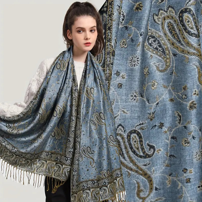 Anna - Gruby szal żakardowy z kaszmiru i pashminy